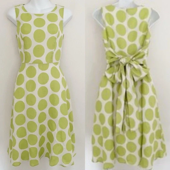 Talbots Vintage Stylish Green Polka Dot Linen Sun Dress Size 10 - Picture 9 of 9